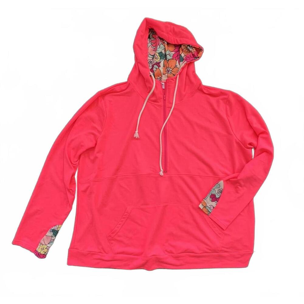 Shirley & Stone Audre Hoodie in Raspberry Pink with‎ Floral Accents - 4XL